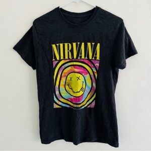 Nirvana Gray Smiley Face Logo Tee Large